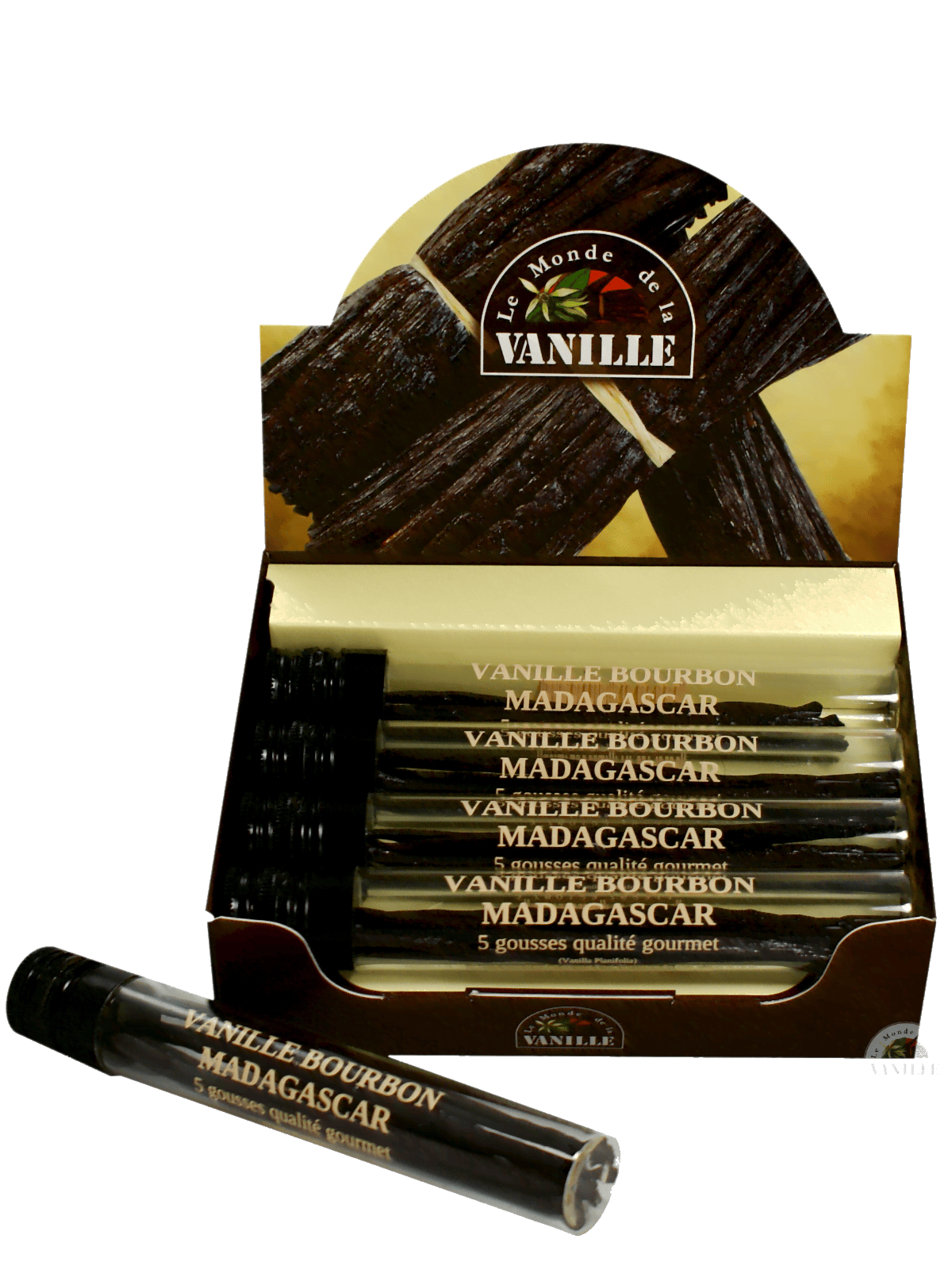 esposizione di 10 tubi di vaniglia del madagascar le monde de la vanille