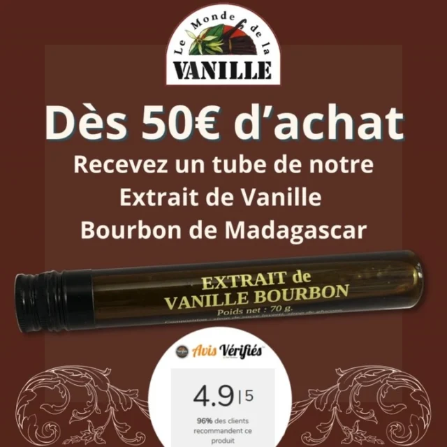 Promo du Weekend 🎉 Dès 50€ d'achat, on vous offre un tube d'extrait de Vanille Bourbon Madagascar. 🍰🌸. Avec le code WEEKEND.
Offre Valable jusqu'au dimanche 30 mars 2025. #bourbon #vanille #gousse #vanillapods #vanillemadagascar #cadeau #madagascar #deal #deals #promo