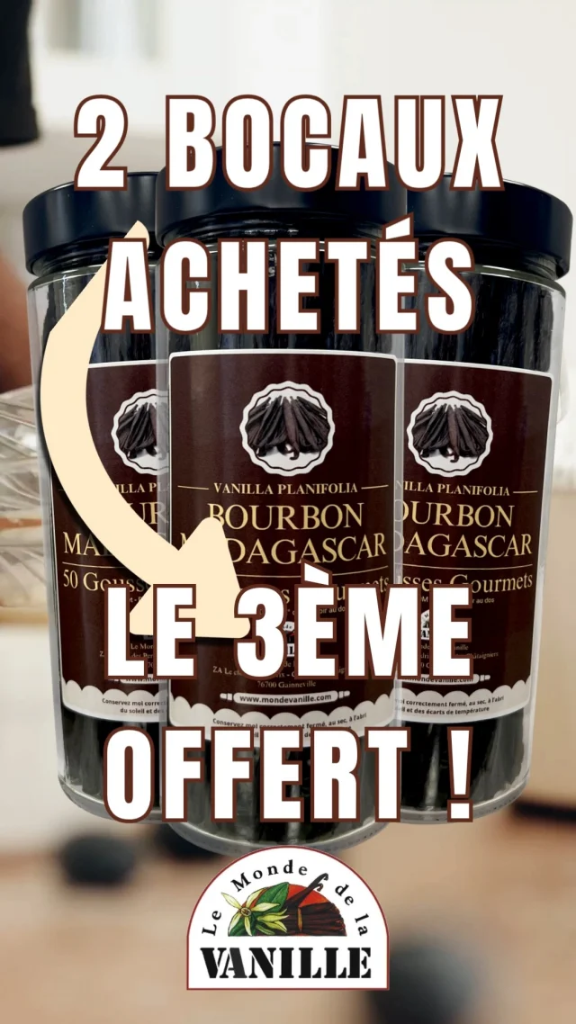 Pour 2 Bocaux de 50 Gousses de Vanille Bourbon de Madagascar, le 3ème offert! 🎁
#vanille #vanillebourbon #madagascar #offre #bocal #patisserie